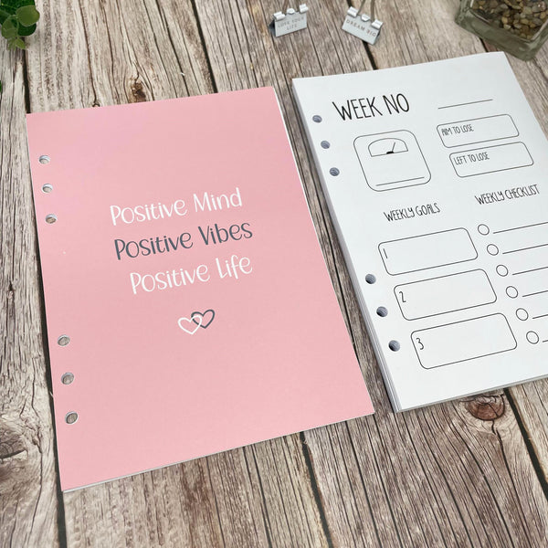 B&W Food Diary - Positive Vibes - A5 Planner Inserts