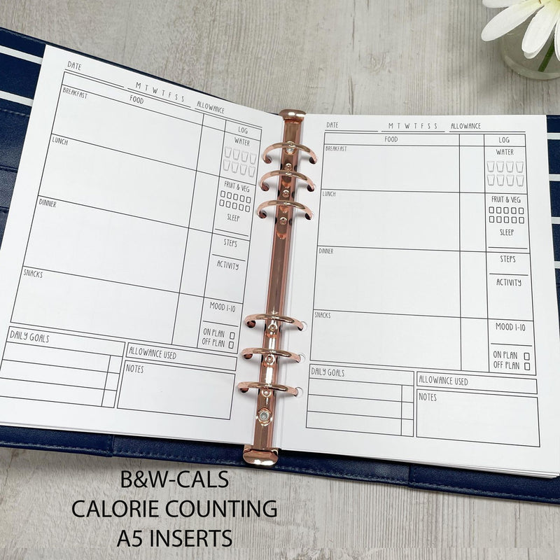 B&W Food Diary - Girl Get Sh*t Together - A5 Planner Inserts