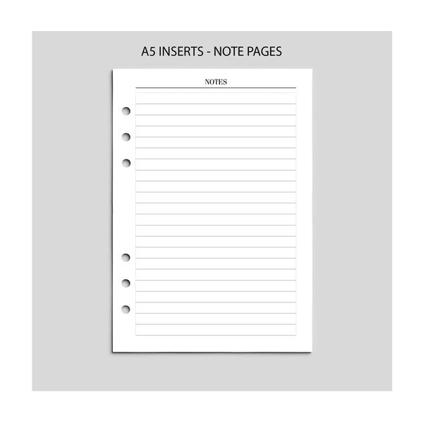 B&W Note Page Inserts - A5 Size - 50 Single Sided