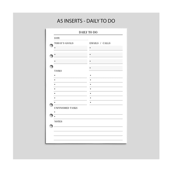 B&W "Daily' To Do" Inserts - A5 Size - 50 Single Sided